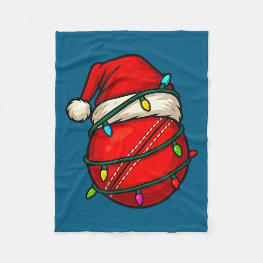 Cricket Ball With Santa Hat Funny Christmas Xmas G フリースブランケット (正面)