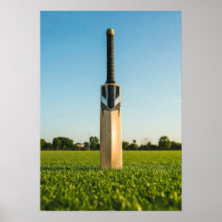Cricket Bat Standing on Sunlit Field ポスター