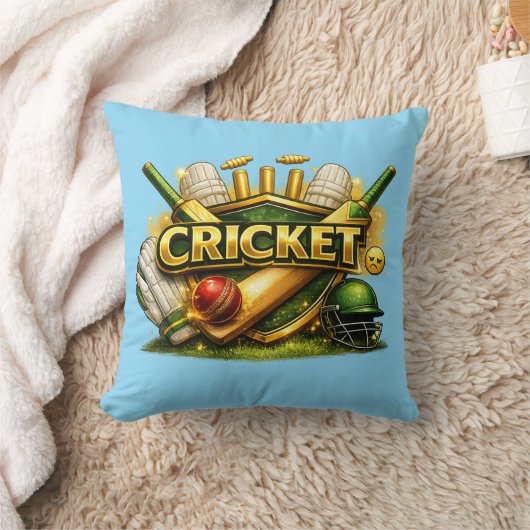Cricket Gold Emblem Sport Inspired Throw Pillow クッション (ブランケット)