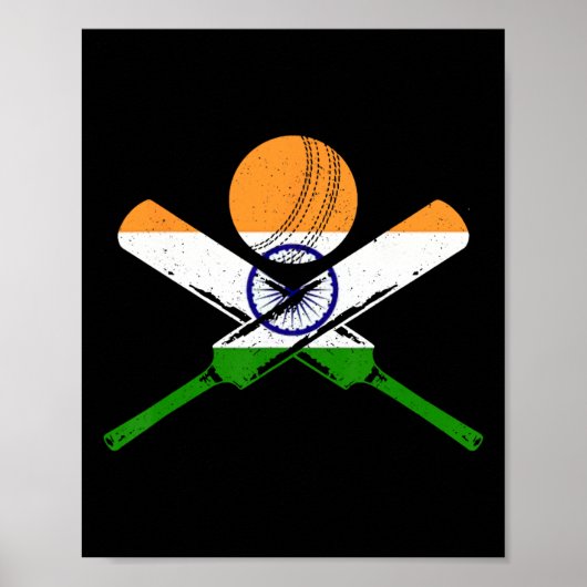 Cricket India Vintage Indian Flag Cricketer  ポスター (正面)