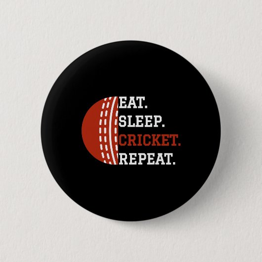 Cricket Player Apparel Eat Sleep Cricket Repeat  缶バッジ (正面)