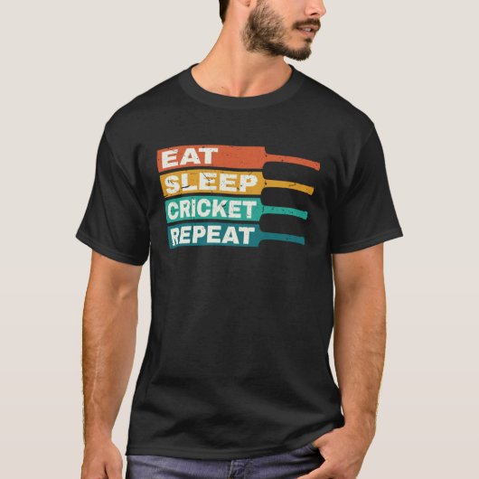Cricket Player Eat Sleep Cricket Repeat Retro Tシャツ (正面)