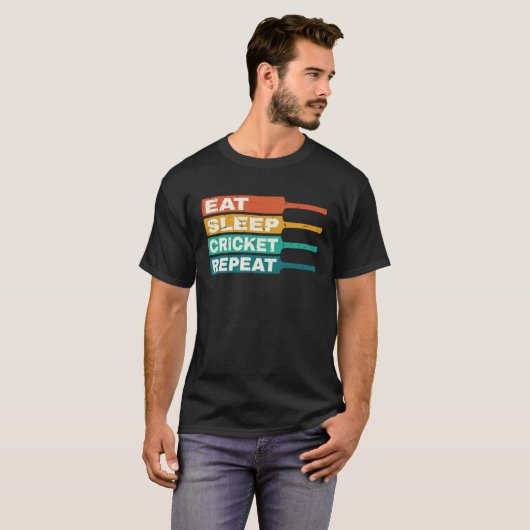 Cricket Player Eat Sleep Cricket Repeat Retro Tシャツ (正面フル)