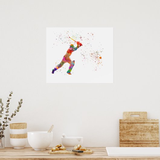 Cricket player in watercolor ポスター (キッチン)