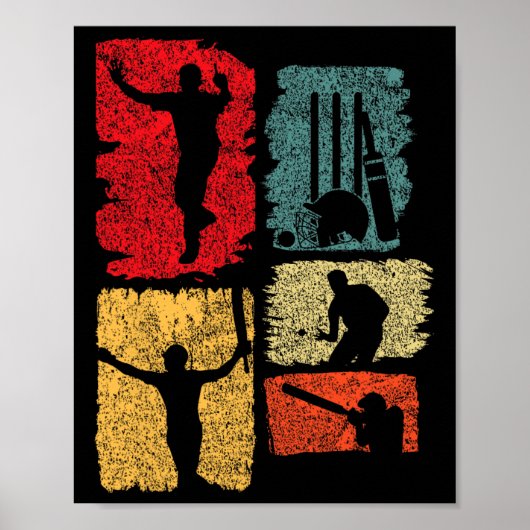 Cricket Player Retro Cricket Silhouette Cricket Sp ポスター (正面)