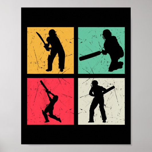 Cricket Player Retro Cricket Silhouette Cricketing ポスター (正面)