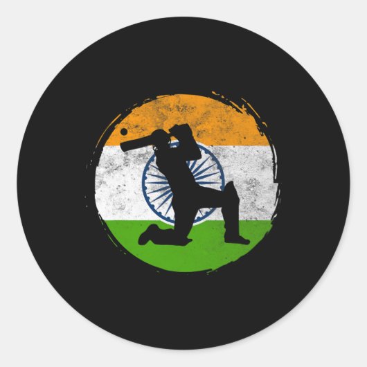 Cricket Sport Game Flag Of India Cricket Player  ラウンドシール (正面)