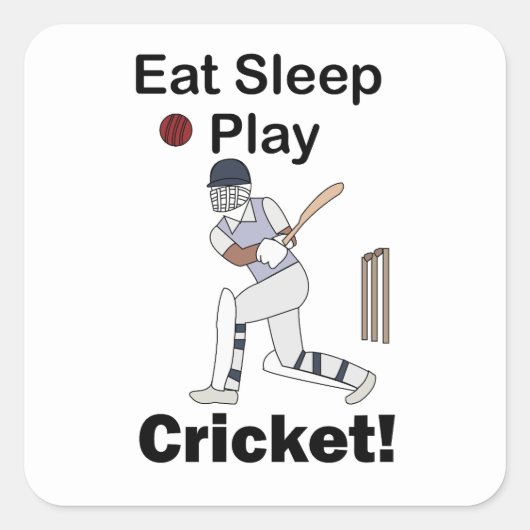 Cricket Sports Eat Sleep Play Cricket スクエアシール (正面)