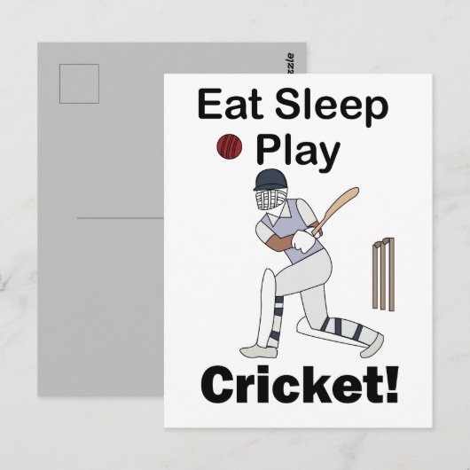 Cricket Sports Eat Sleep Play Cricket ポストカード (正面/裏面)