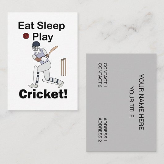 Cricket Sports Eat Sleep Play Cricket 名刺 (正面/裏面)