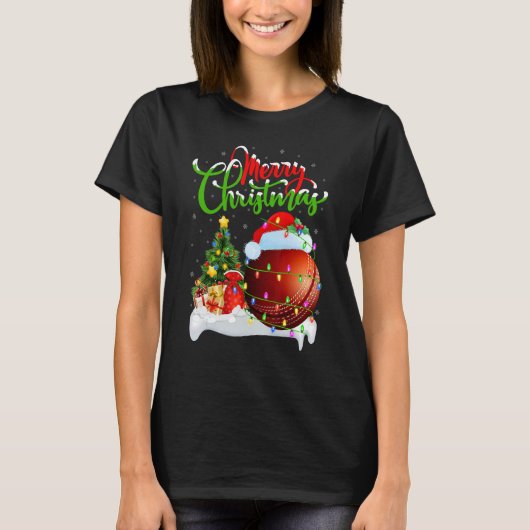 Cricket Sports   Xmas Decoration Santa Cricket Chr Tシャツ (正面)