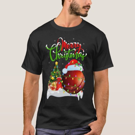 Cricket Sports   Xmas Decoration Santa Cricket Chr Tシャツ (正面)