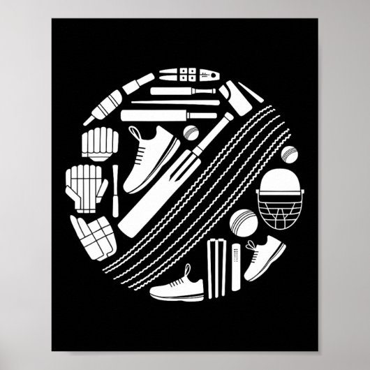 Cricket T Equipment Icon Silhouette Cricketer  ポスター (正面)