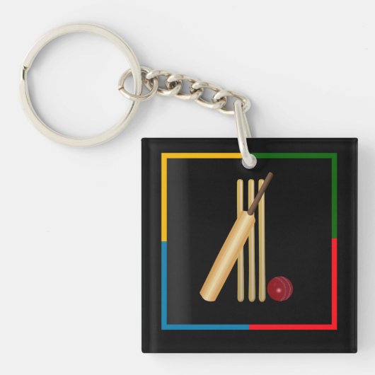 Cricket, wicket, bat and ball, キーホルダー (正面)