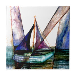 CricketDianeのヨットの抽象芸術1つの航行 タイル
