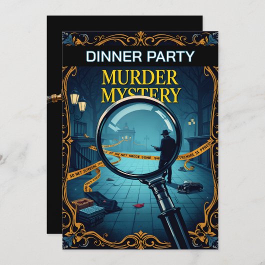 Crime scene adult murder mystery dinner party 招待状 (正面/裏面)