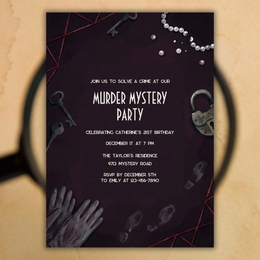 Crime Scene Murder Mystery Birthday Party 招待状