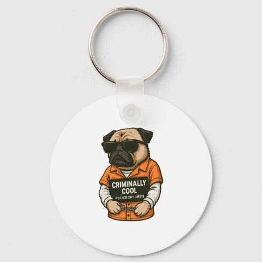 Criminally Cool Pug � Funny Mugshot Dog Design キーホルダー (正面)