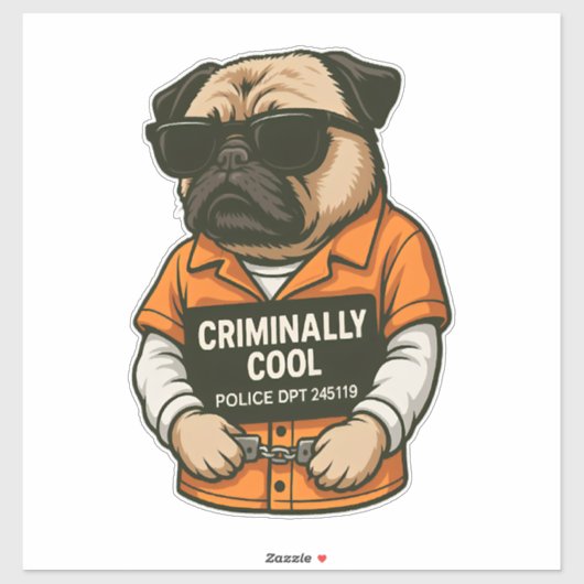 Criminally Cool Pug � Funny Mugshot Dog Design シール (シート)