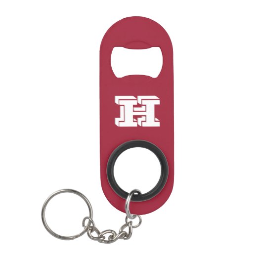 Crimson and White Stainless Keychain Bottle Opener キーホルダー栓抜き (正面)