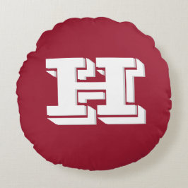 Crimson and White Varsity Letter Monogram ラウンドクッション