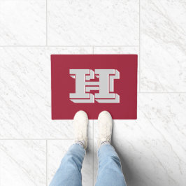 Crimson and White Varsity Letter Style Monogram ドアマット