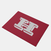 Crimson and White Varsity Letter Style Monogram ドアマット (アングル)