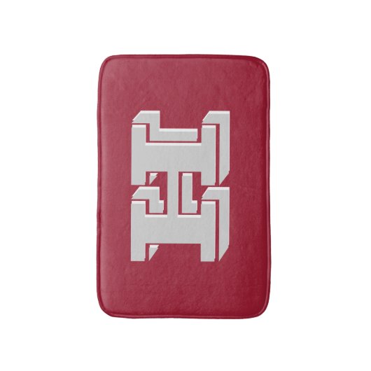 Crimson and White Varsity Letter Style Monogram バスマット (正面縦)