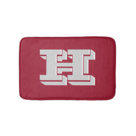 Crimson and White Varsity Letter Style Monogram バスマット