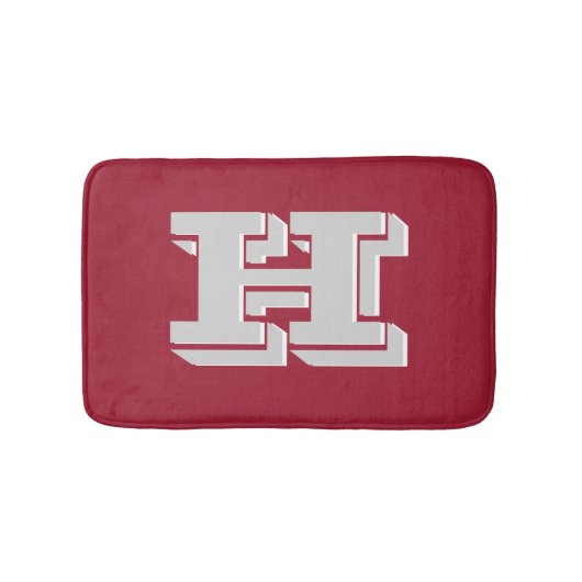 Crimson and White Varsity Letter Style Monogram バスマット (正面)