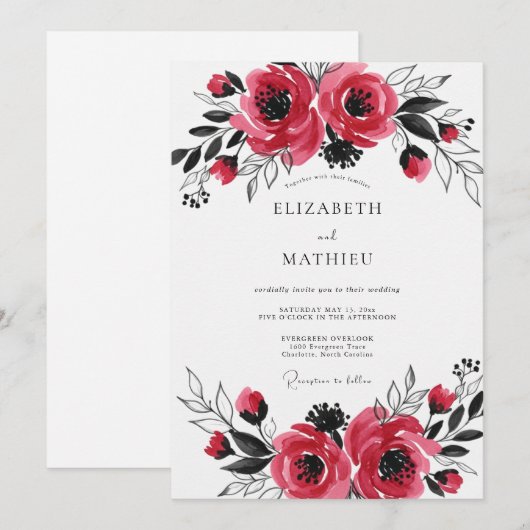 Crimson Artistic Romantic Wedding 招待状 (正面/裏面)