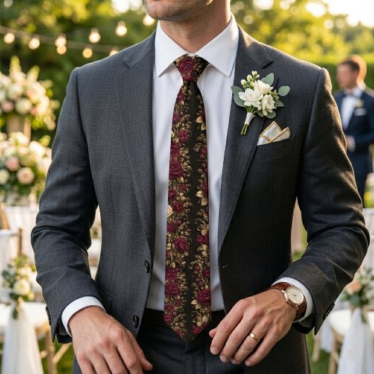 Crimson Baroque Rose Elegance ネクタイ