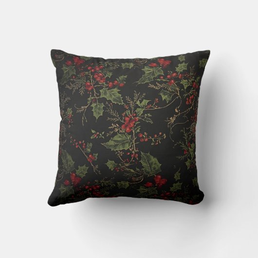 Crimson Berries Holiday Throw Pillow. クッション (裏面)