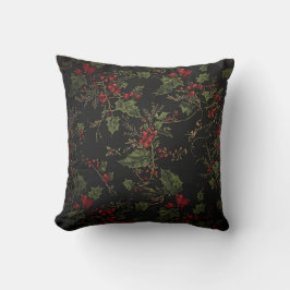 Crimson Berries Holiday Throw Pillow. クッション