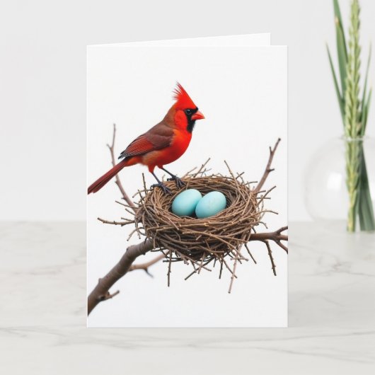 Crimson Bird Nesting Scene Card カード (正面)