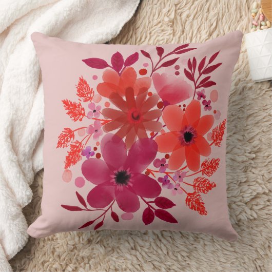 Crimson Bloom Bouquet Pillow クッション (ブランケット)