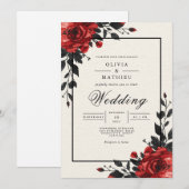 Crimson Bloom Floral Wedding 招待状 (正面/裏面)