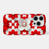 Crimson Bloom Pearl Luxe✨Vibrant Red White Floral iPhoneケース (裏面横)