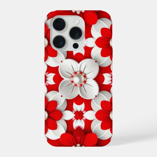 Crimson Bloom Pearl Luxe✨Vibrant Red White Floral iPhoneケース (裏面)