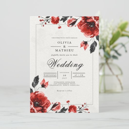 Crimson Bloom Romantic Wedding 招待状 (スタンド正面)