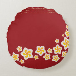 Crimson Bloom: Tropical Plumeria Round ラウンドクッション