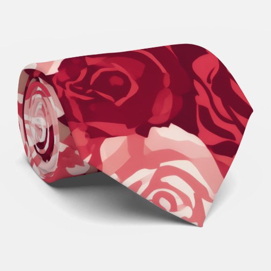 Crimson & Blush Seamless Rose Pattern ネクタイ (ロール)
