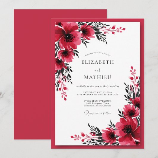 Crimson Bold Winter Wedding 招待状 (正面/裏面)