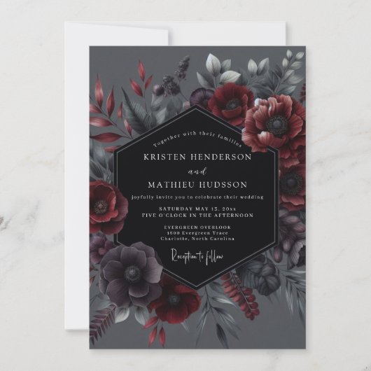 Crimson Botanical Elegance Wedding 招待状 (正面)