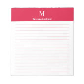 Crimson Classic Personalized Letter Monogram Lined ノートパッド (正面)
