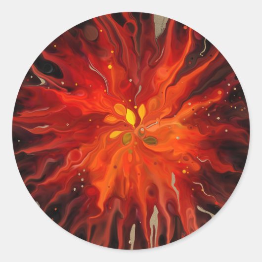 Crimson Core – Fiery Abstract Energy Burst ラウンドシール (正面)