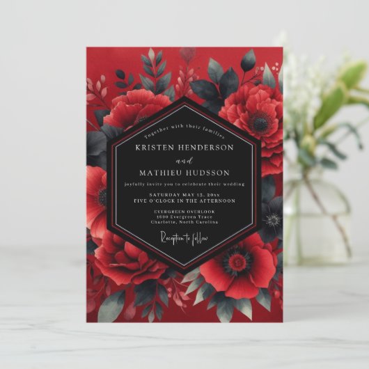 Crimson Dramatic Bloom Wedding 招待状 (スタンド正面)