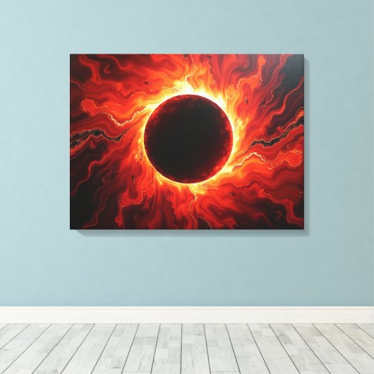Crimson Eclipse - Fiery Red & Black 24"x18" Canvas キャンバスプリント (インサイチュ (ウッドフロア))