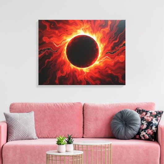 Crimson Eclipse - Fiery Red & Black 24"x18" Canvas キャンバスプリント (インサイチュ (リビング))