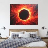 Crimson Eclipse - Fiery Red & Black 40"x32" キャンバスプリント (インサイチュ (寝室))